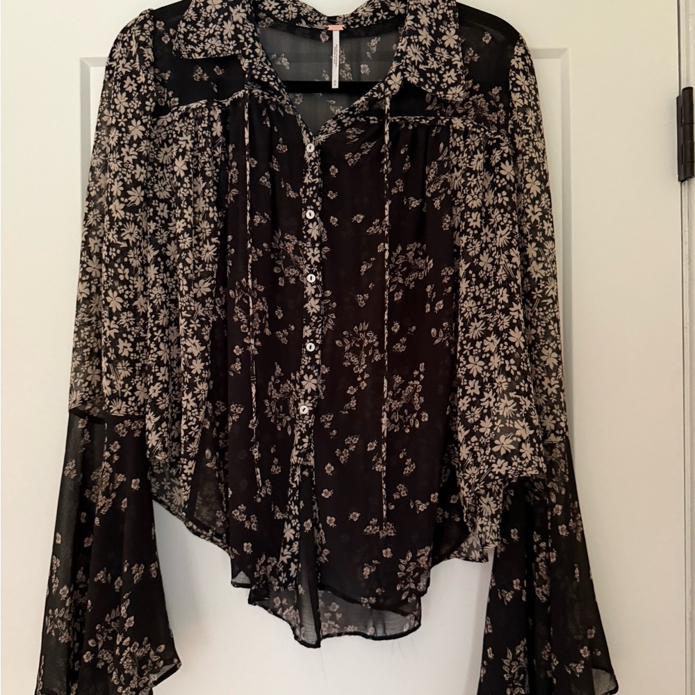 Free People Sheer Floral Black Blouse - Picture 5 of 5